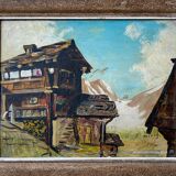 HSP Table "Mountain Chalet" Winter Landscape circa 1950
