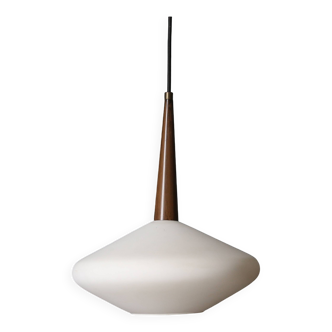 Scandinavian vintage opaline pendant light Louis Kalff 1960