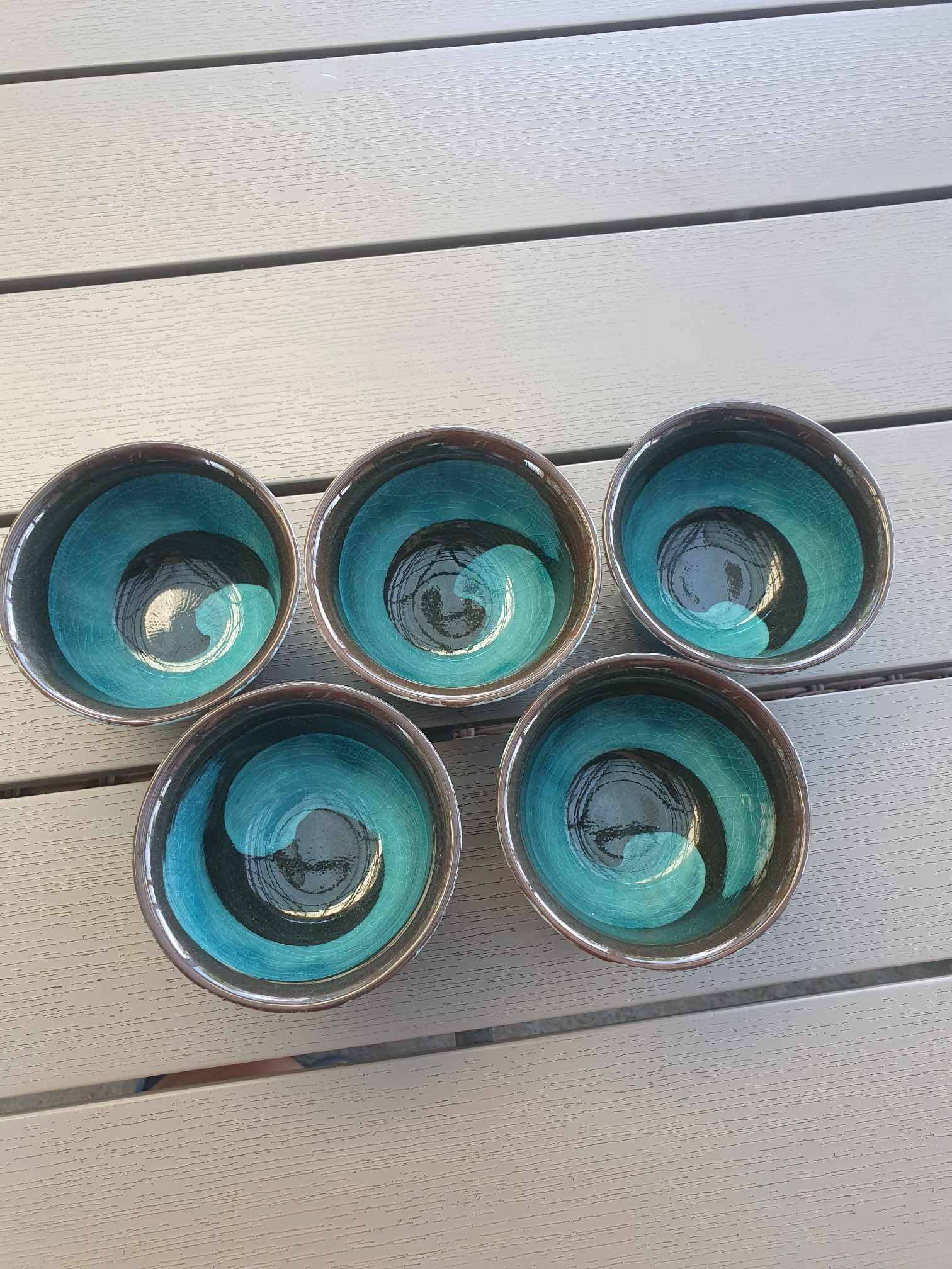 Frank Brooks, formerly of Wedgwood, A Set of Five Japanese Sake Cups.