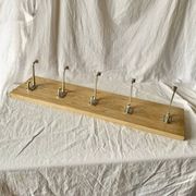 Vintage solid wood wall coat rack - 5 chrome-plated cast aluminum hooks