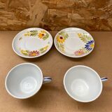 Pair of antique quimper hb ceramic cups vintage flower decor #b284