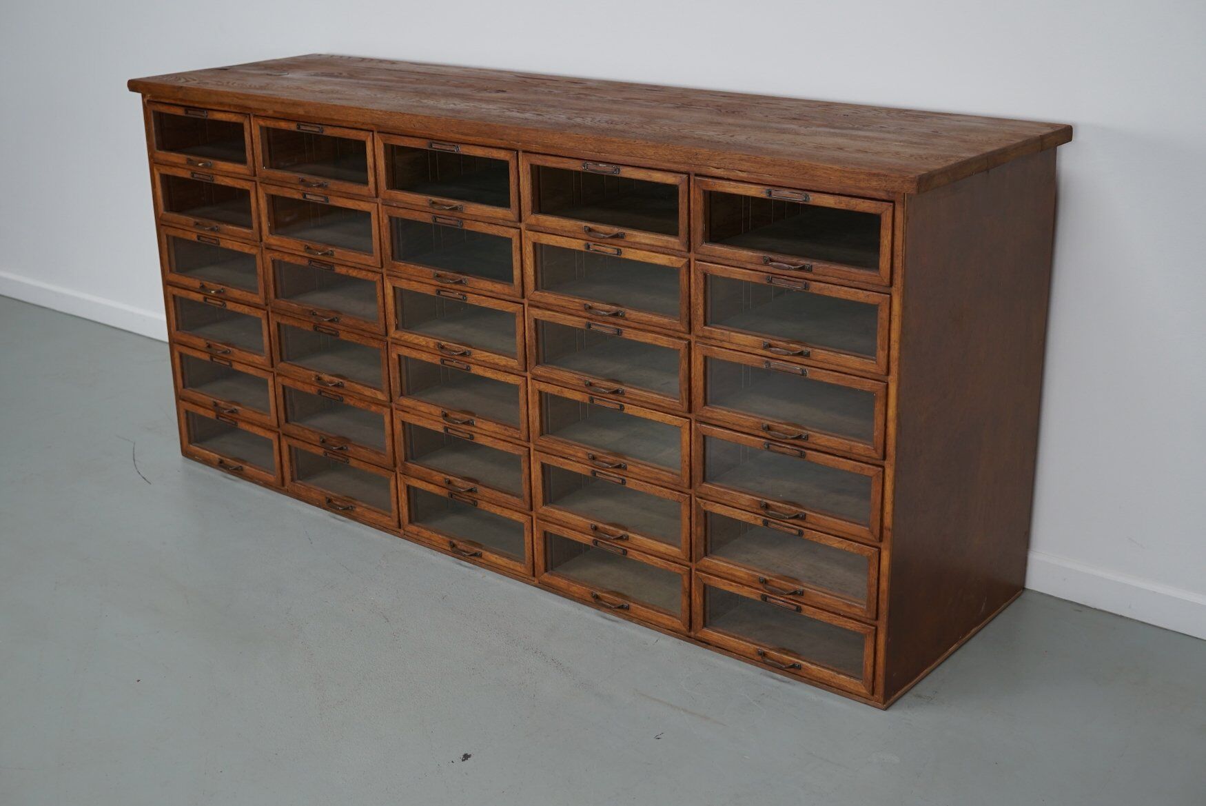 Vintage Dutch oak haberdashery shop cabinet, 1930s