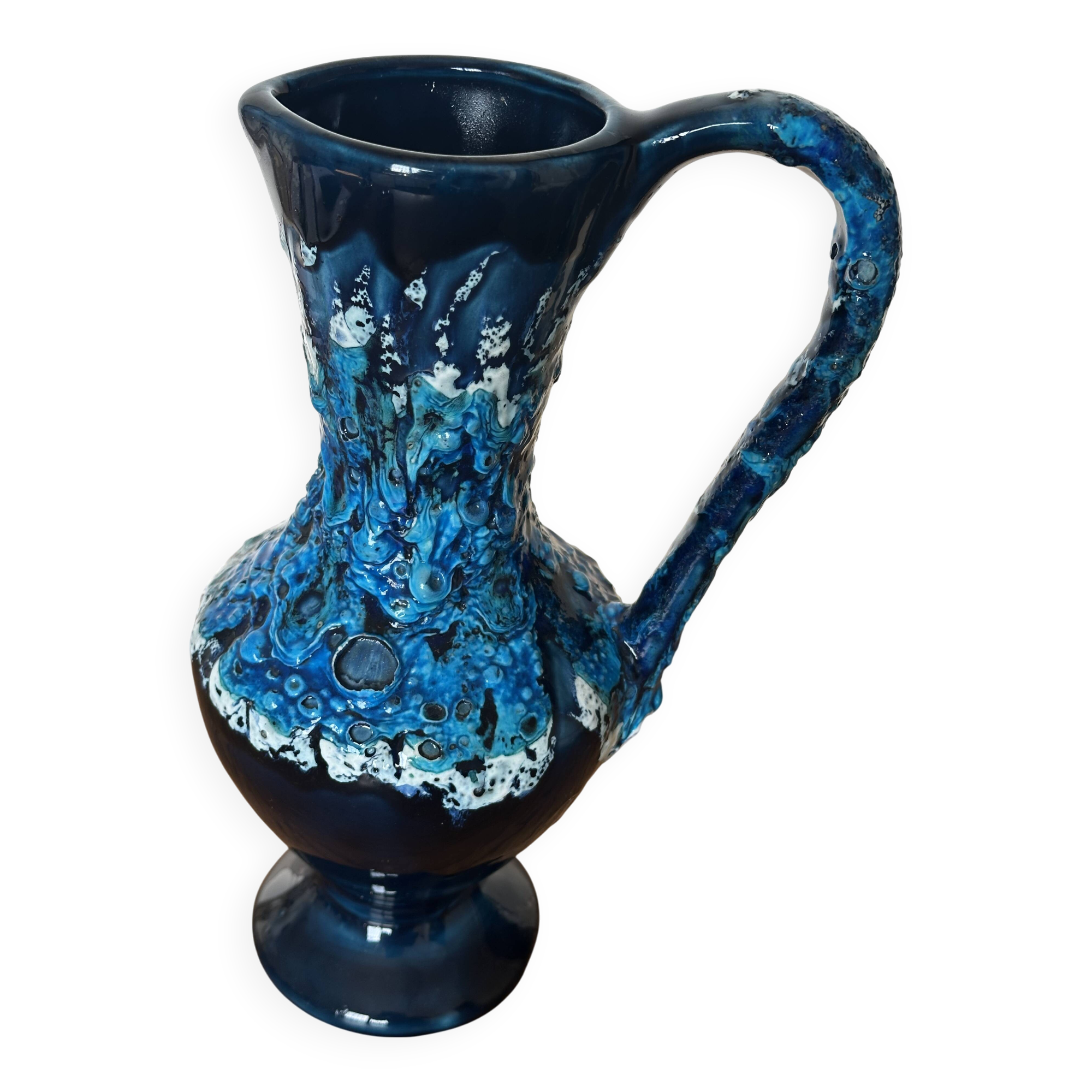 Fat Lava Ceramic Soliflore Vase Vallauris Blue H 31 cm