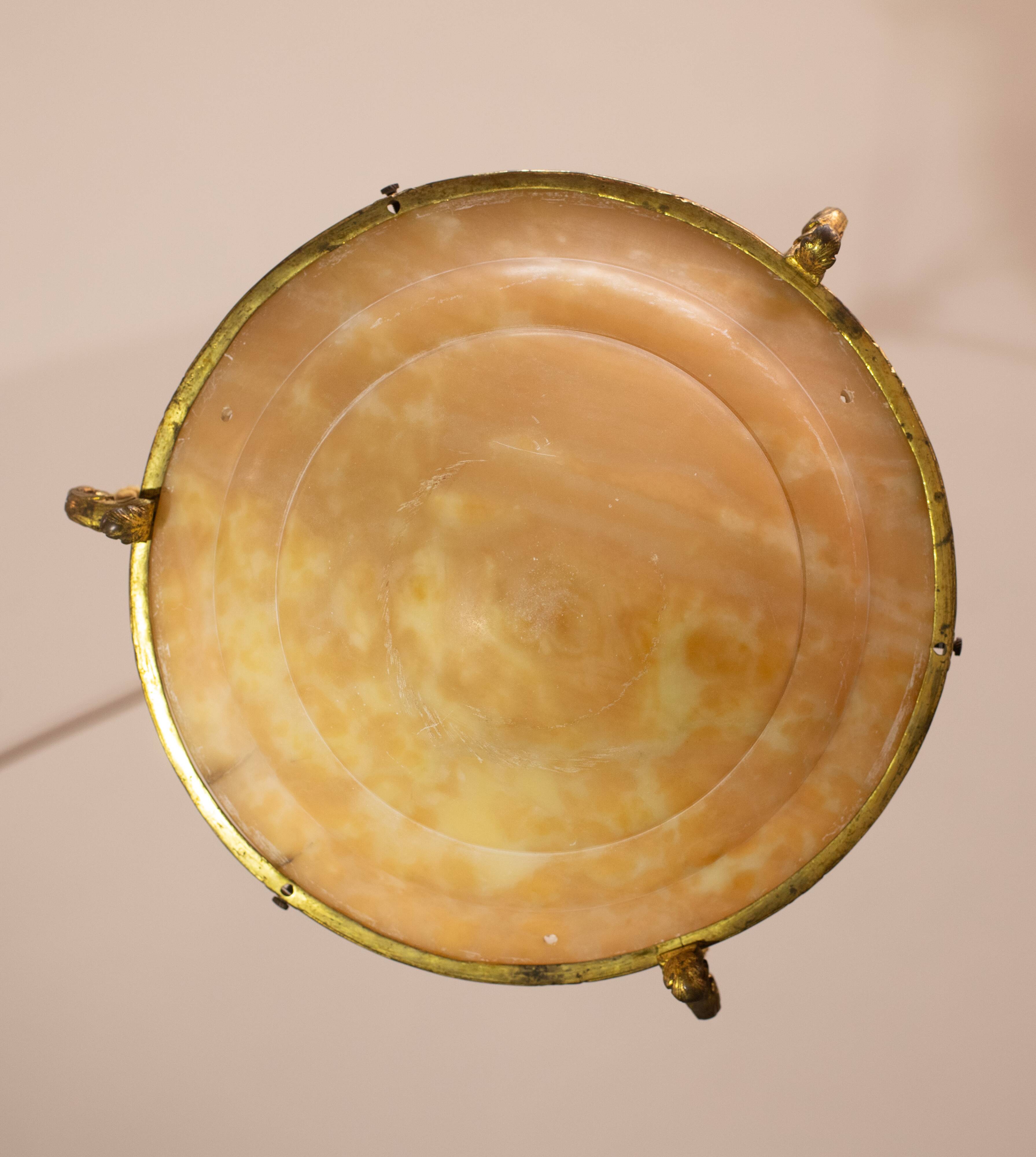 Antique Liberty Alabaster Candlestick, Brass Structure 1940s