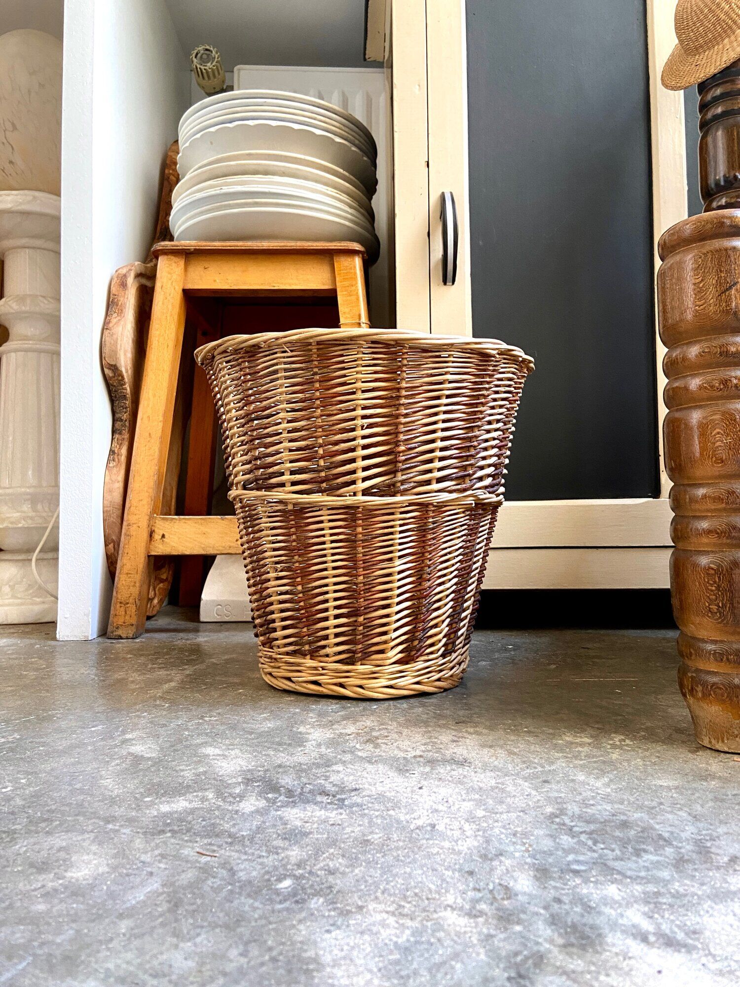 Braided wicker basket