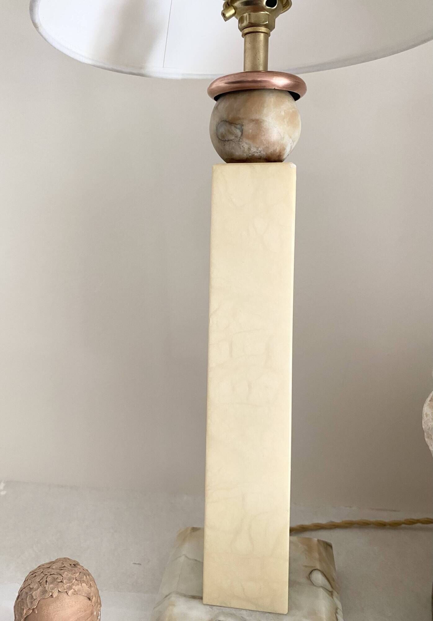 Alabaster lamp, 2M braided fabric cable, cotton shade