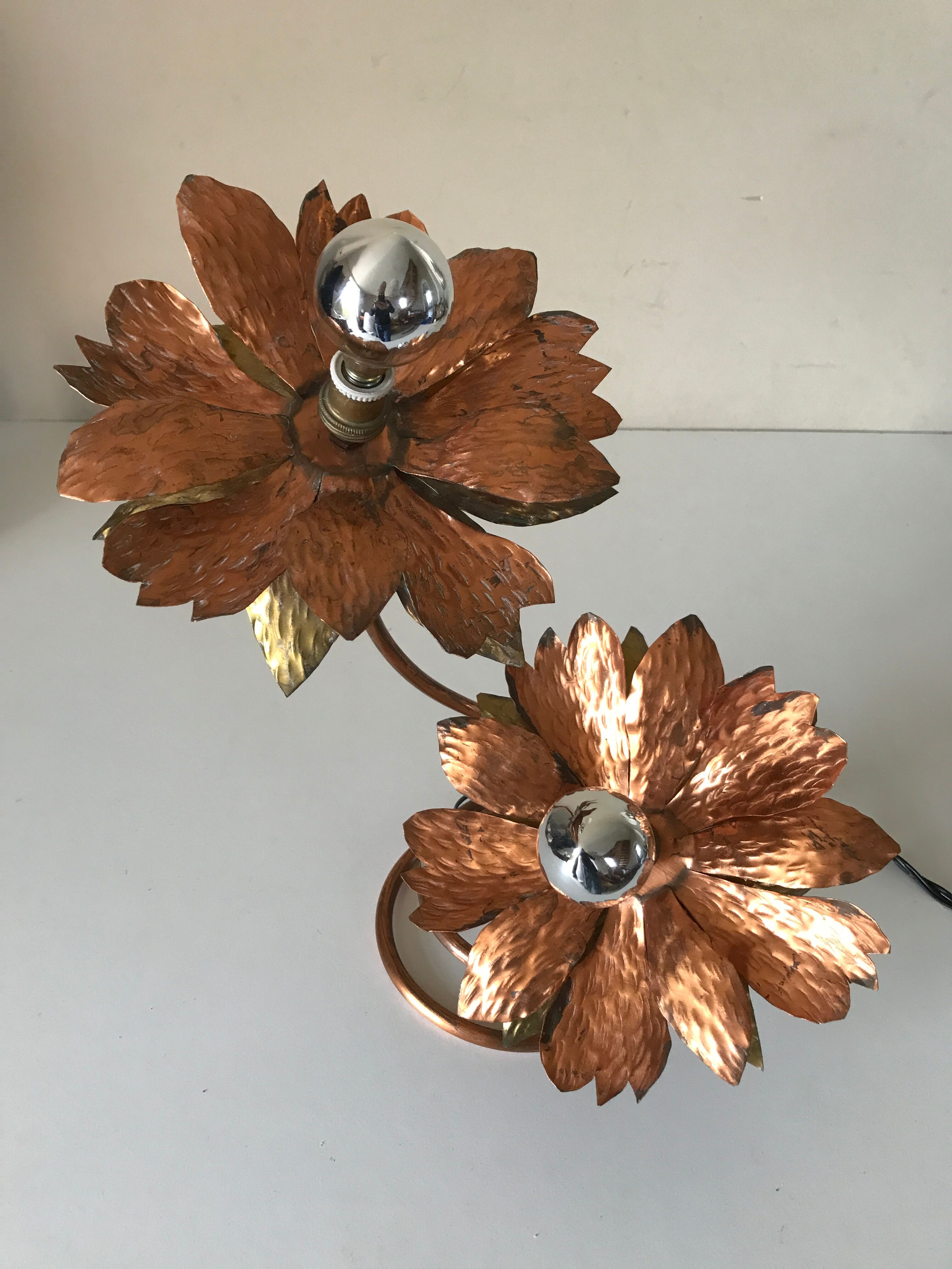 Copper lamp flowers vintage design 70s
