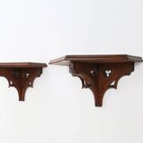 Pair of 2 Antique carved oak Church Wall Consoles, France ca. 1850