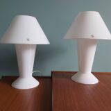 Paire de lampes champignon Peill & Putzler en opaline blanche