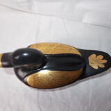 Duck box in black and golden lacquered wood