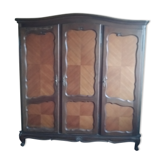 armoire lingère 3 portes, en bois marqueté