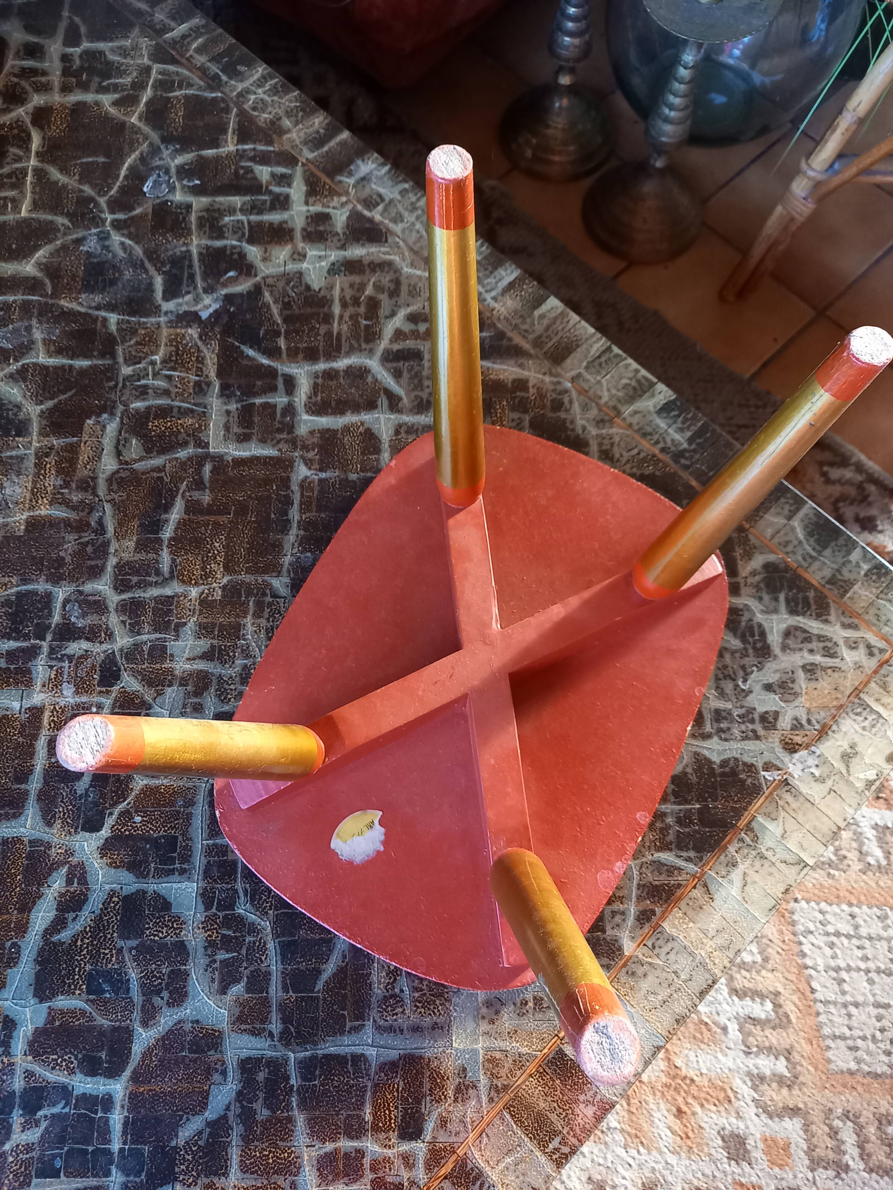 Old gilded wooden stool decorated vintage Russian craftsmanship