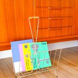 Magazine rack in gilded brass and bamboo handle, 1950