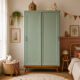 Armoire parisienne penderie 1960 vert grisé rénovée 