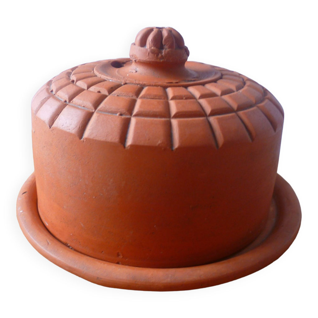 Ancien beurrier ou cloche à fromage à eau en terre cuite - Décoration