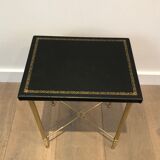 Table d'appoint en laiton et cuir