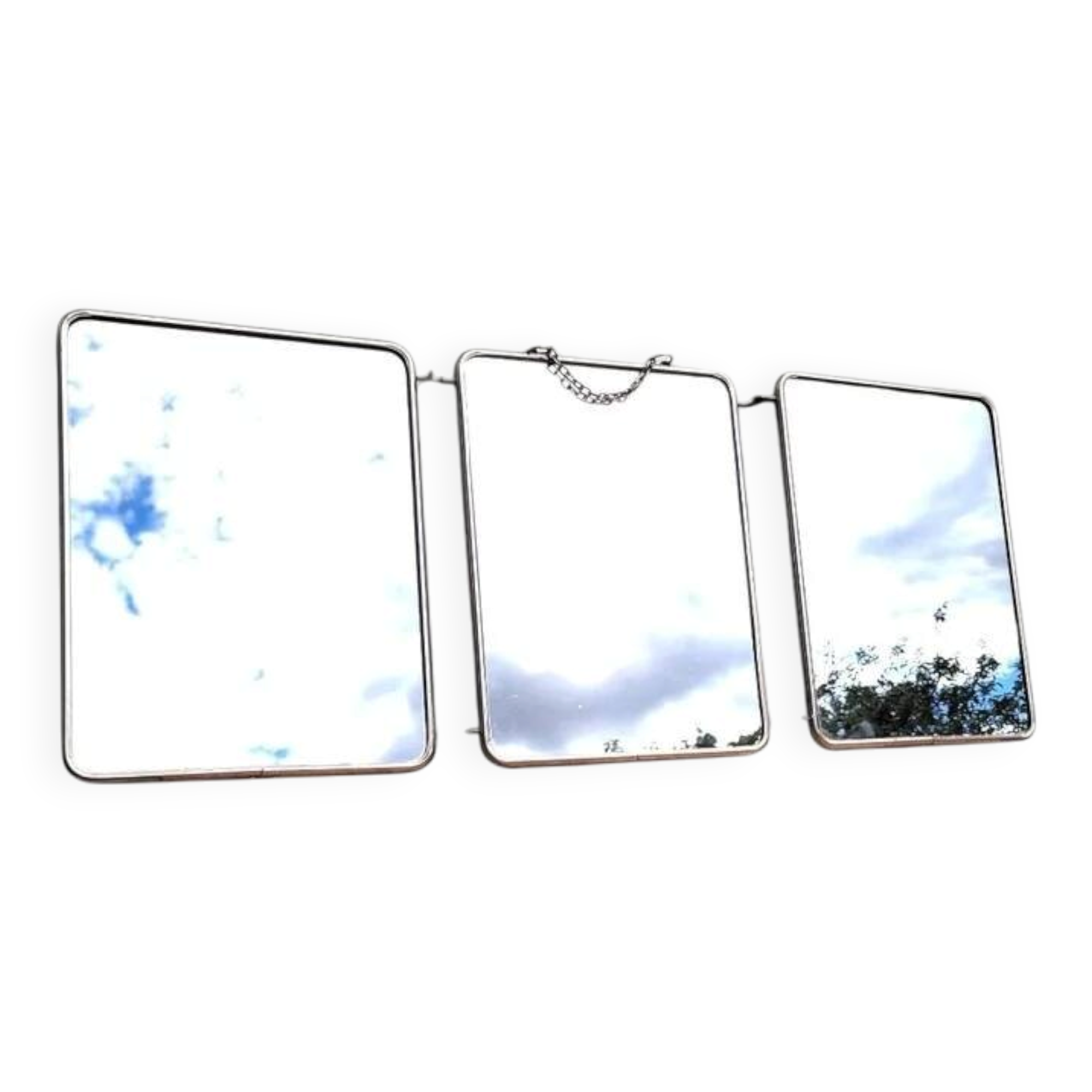 Vintage white triptych barber mirror