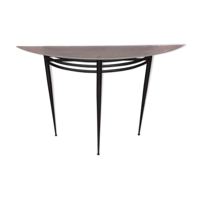 Console demie lune Pascal Mourgue plateau verre sablé pieds noirs