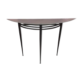 Console demie lune Pascal Mourgue plateau verre sablé pieds noirs