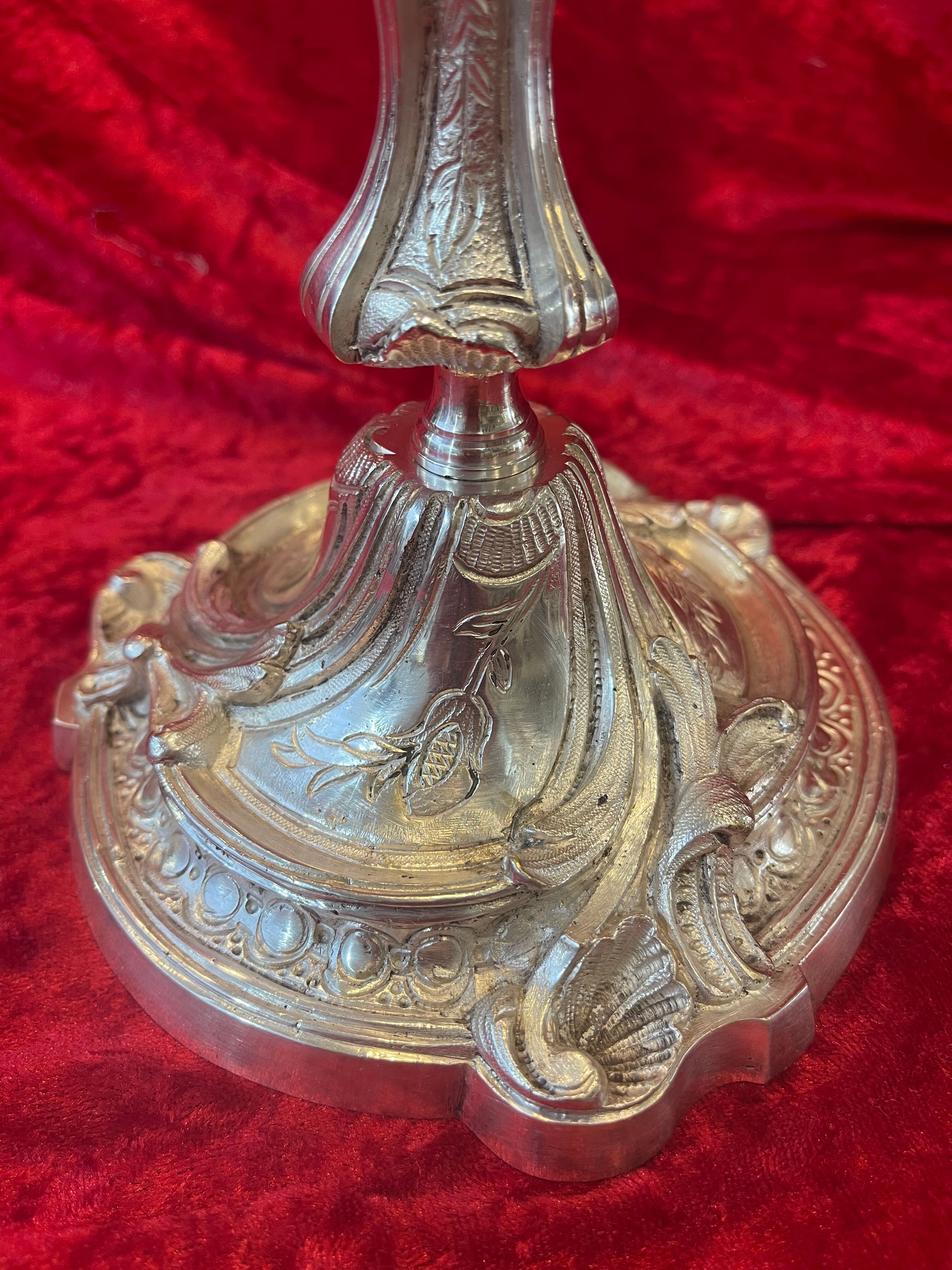 Pair of candlesticks, torches in silver bronze