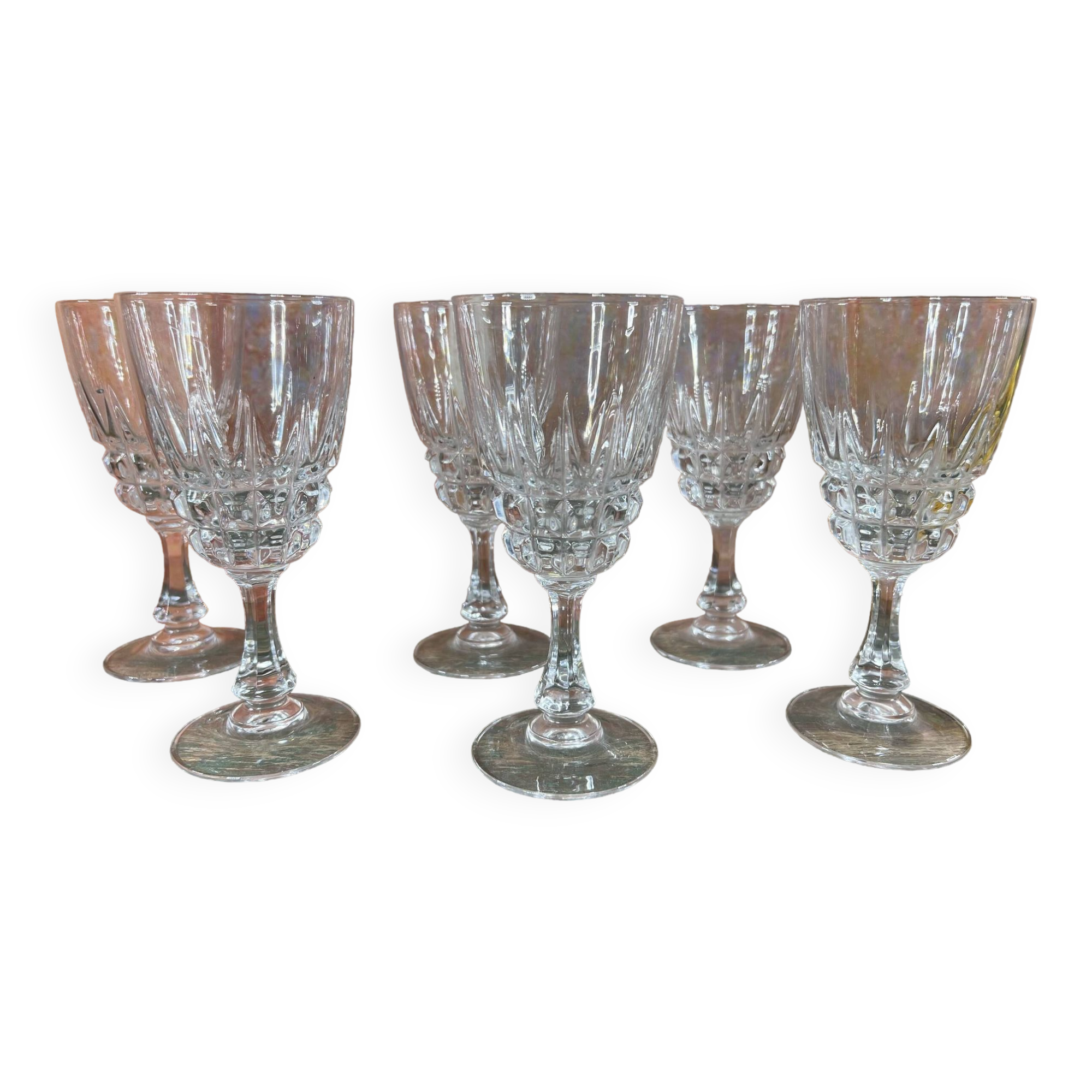 Lot de 6 verres à vin en cristal d'Arques Pompadour