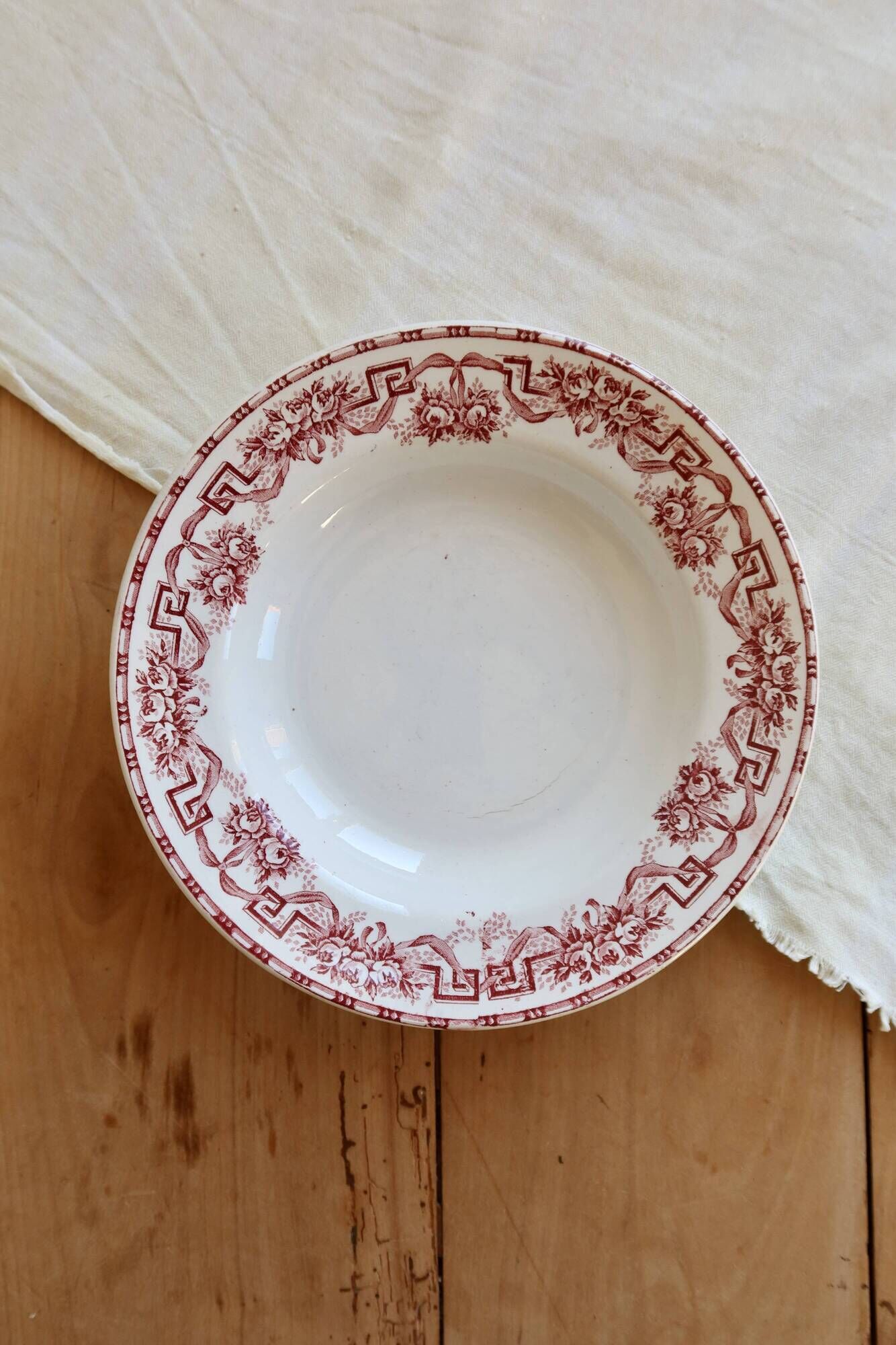 Vintage ironstone deep plate Moulin des Loups Athens model red