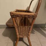 Vintage rattan magazine rack with side shelf - Bohemian style