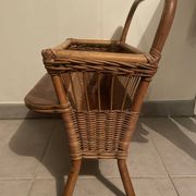 Vintage rattan magazine rack with side shelf - Bohemian style