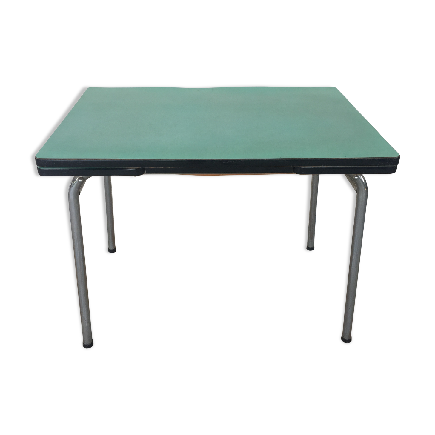 Formica green table with 2 extensions and a drawer years 60