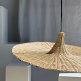 Large suspension, rattan luminaire in hat shape D:80cm