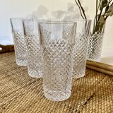 5 vintage glasses with a diamond point pattern