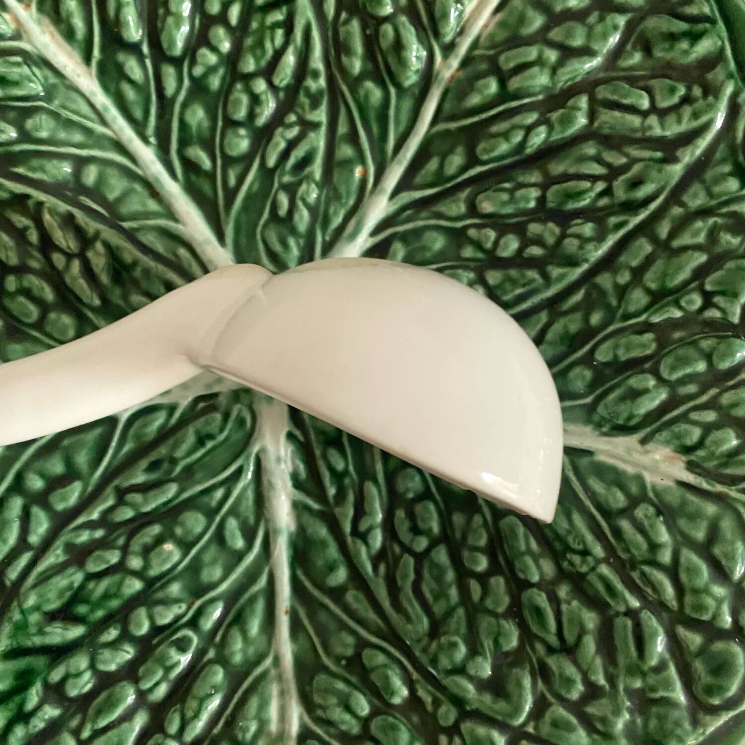 Soupière et plat en barbotine chou