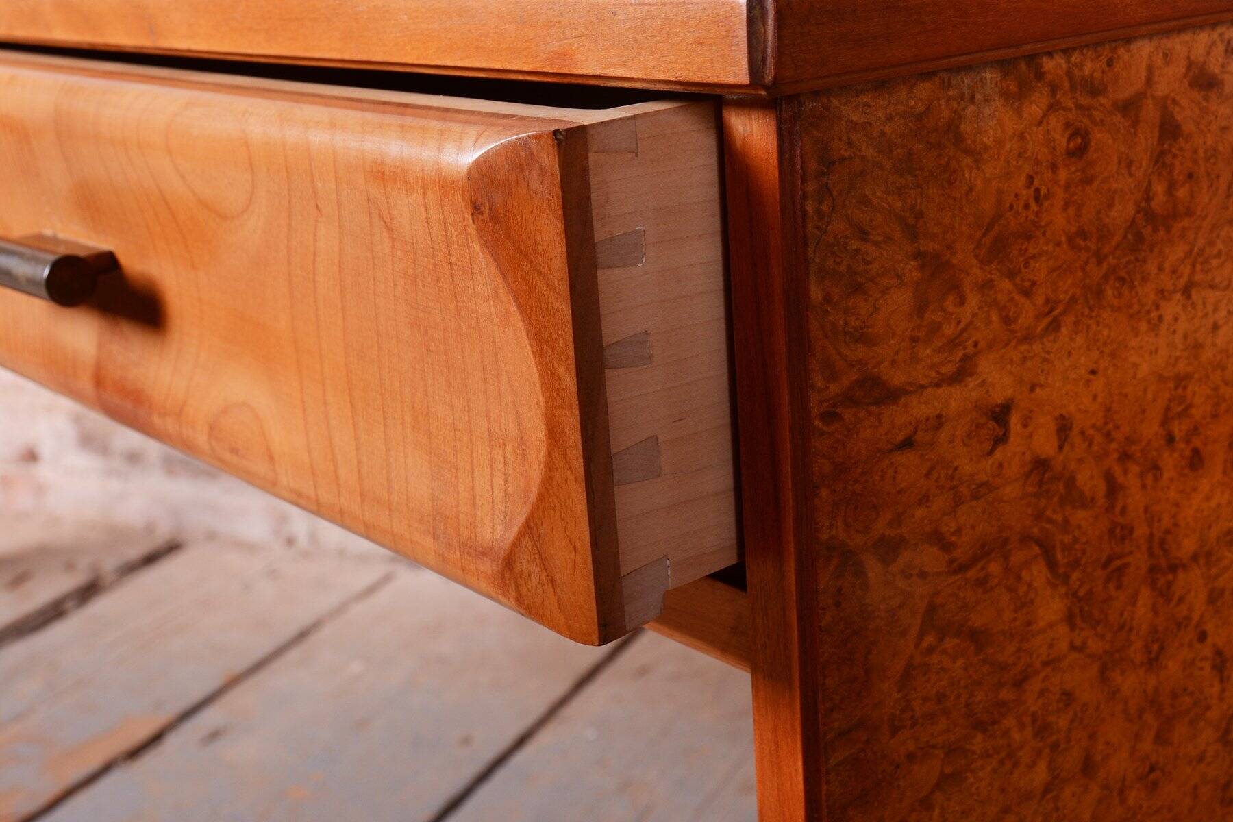 Console Tables in Walnut and Cherry, Czech, 1920s, Set of 2