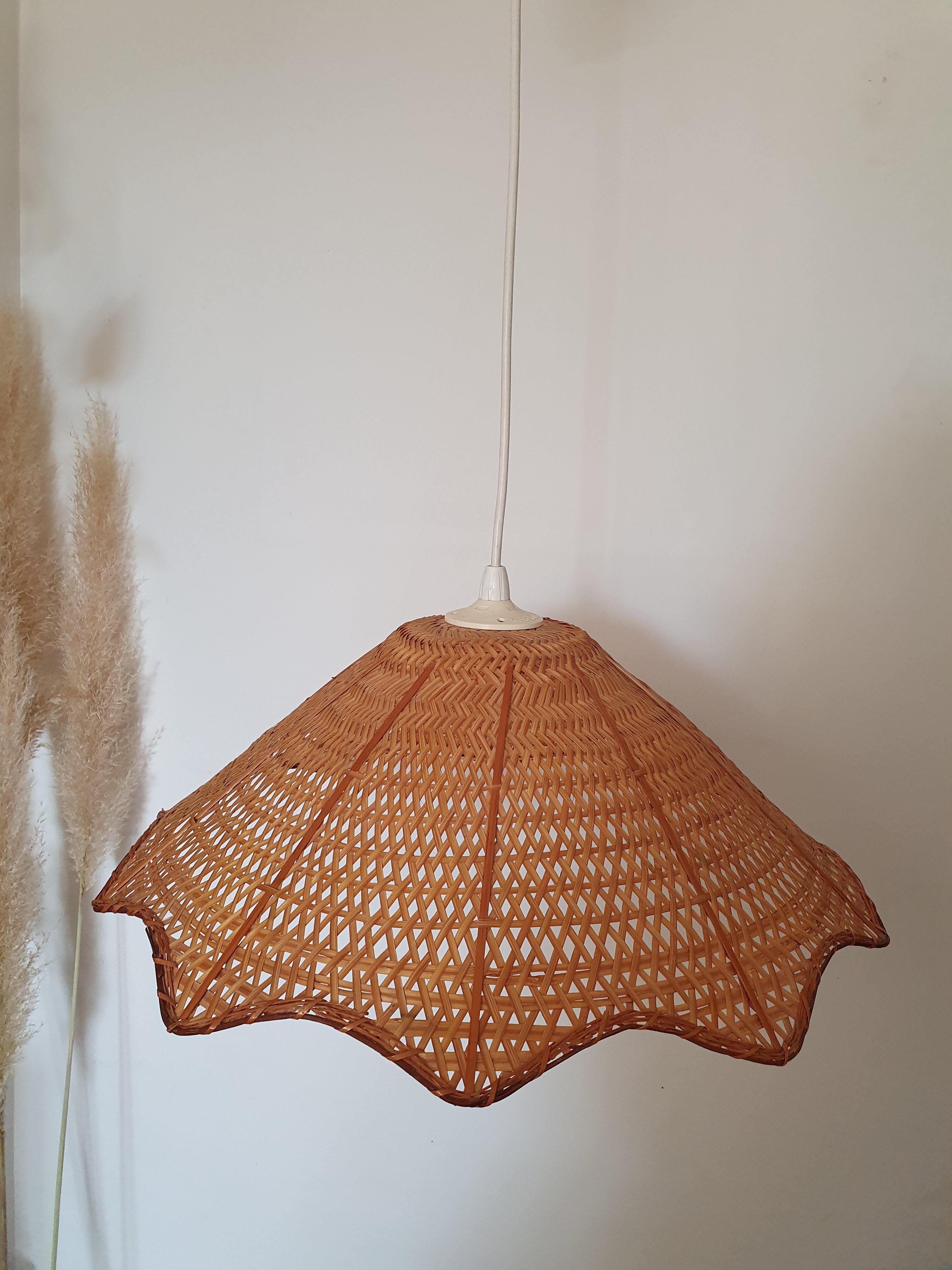 Pendant light in wicker, seventies