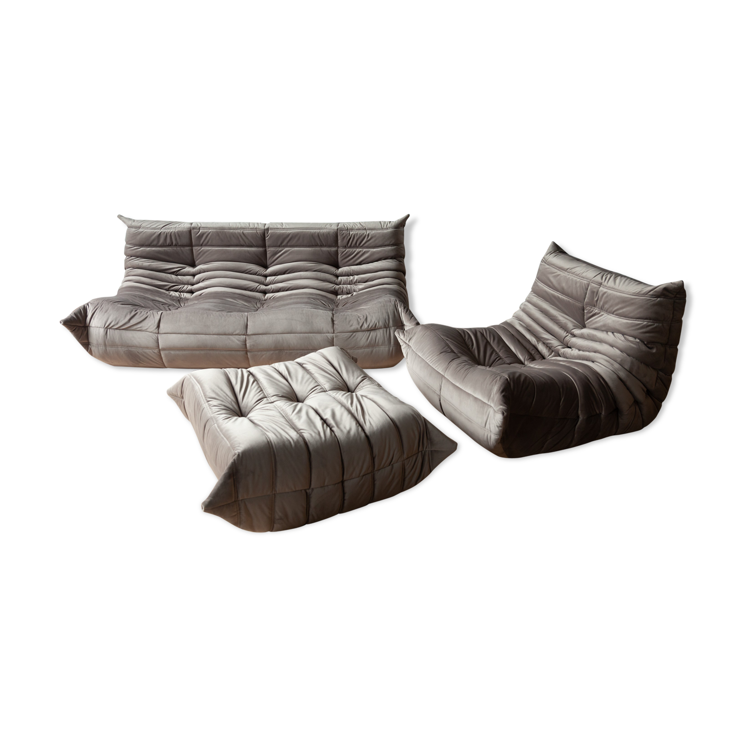 3-seater sofa, armchair and ottoman Togo velvet sofa designed by Michel Ducaroy 1973