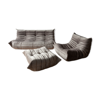 3-seater sofa, armchair and ottoman Togo velvet sofa designed by Michel Ducaroy 1973