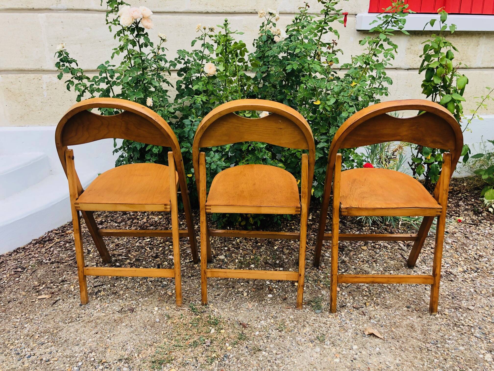 3 Thonet B751 folding chairs curved wood