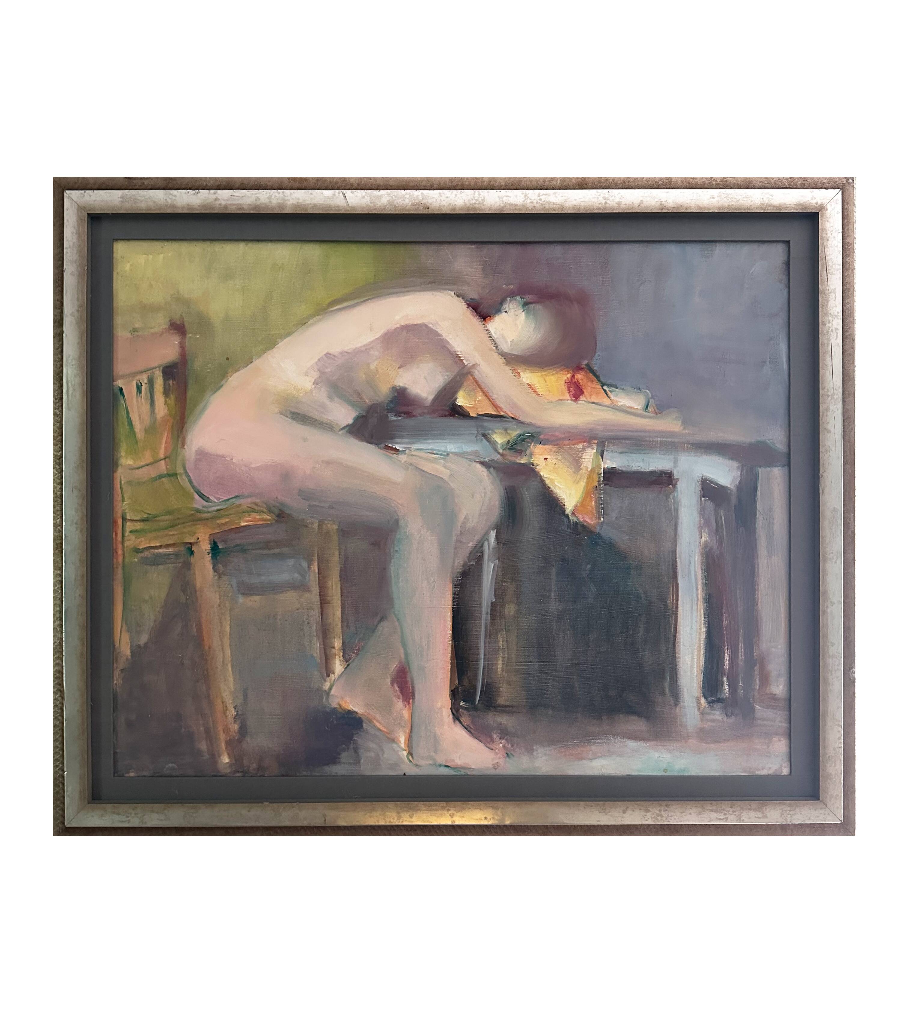 Original French figurative painting from the 70s signed Marais