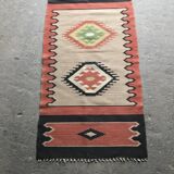 Mid-Century brown runner rug in flatweave kilim fabric, geometric patterns 127x59 cm