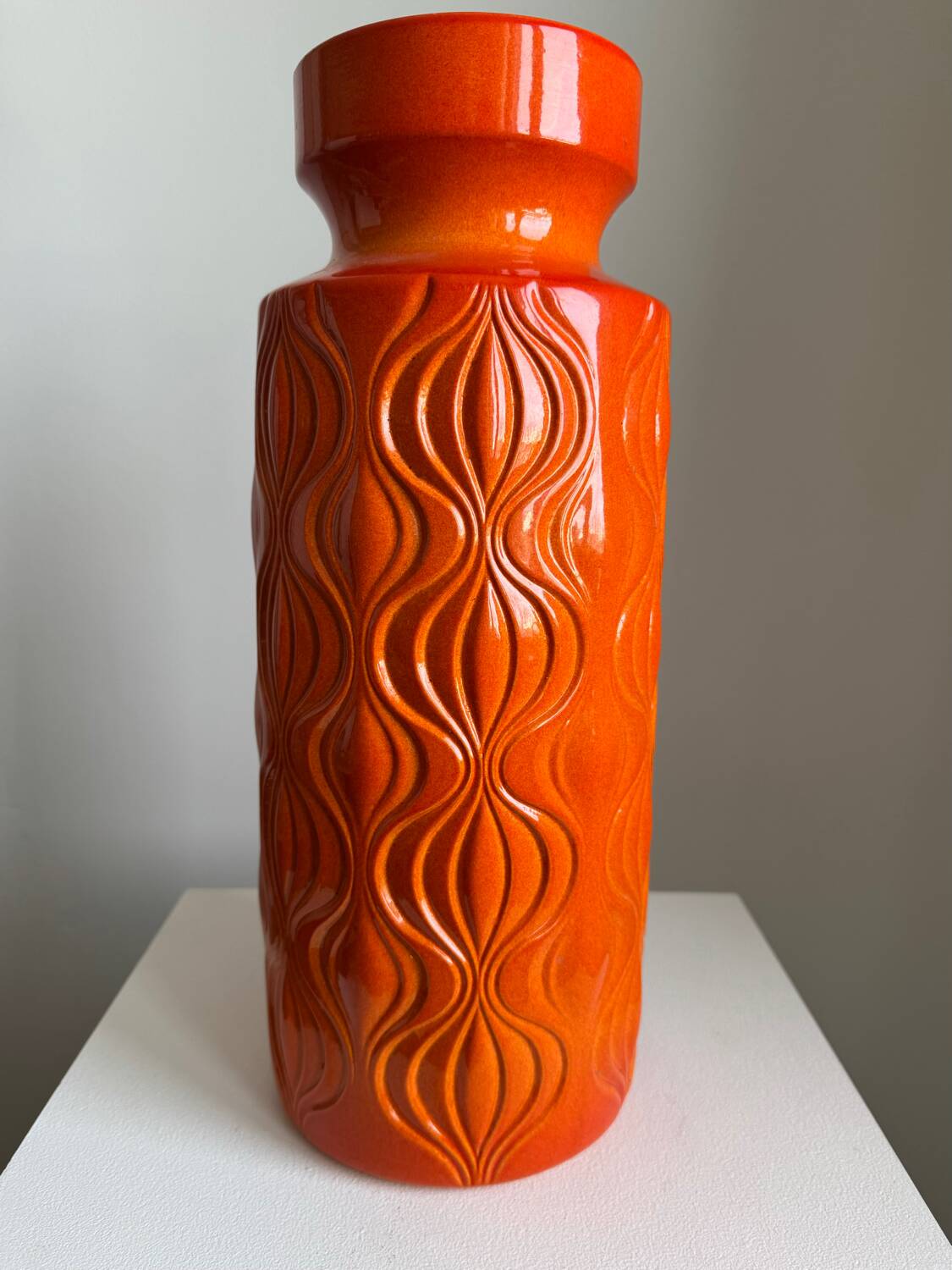 Scheurich Keramik Large Orange Vase: Vintage Mid Century Modern Fat La