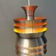 Danish/Swedish hanging lamp, in silver-coloured aluminium with orange interior paint.