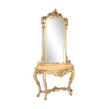 Superbe console italienne avec miroir dans le style Louis XV.