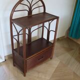 Vintage–Beautiful Bibus-Floor Shelf–Bookcase–Rattan Bamboo and Wood–1 Drawer and 2 Tiers