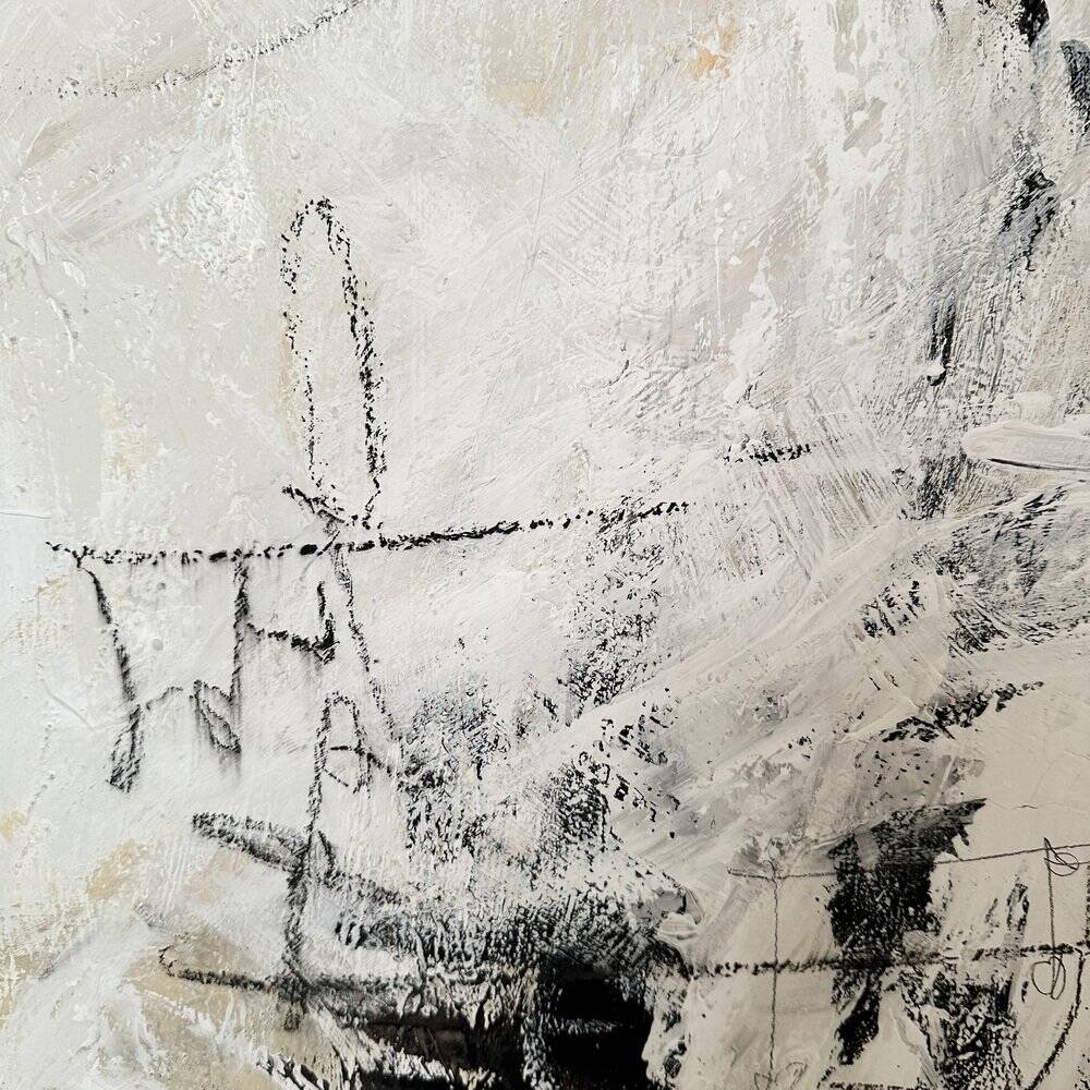 Felix Bachmann, Abstract Composition in Black and White, 2023, Mixed Media on Canvas