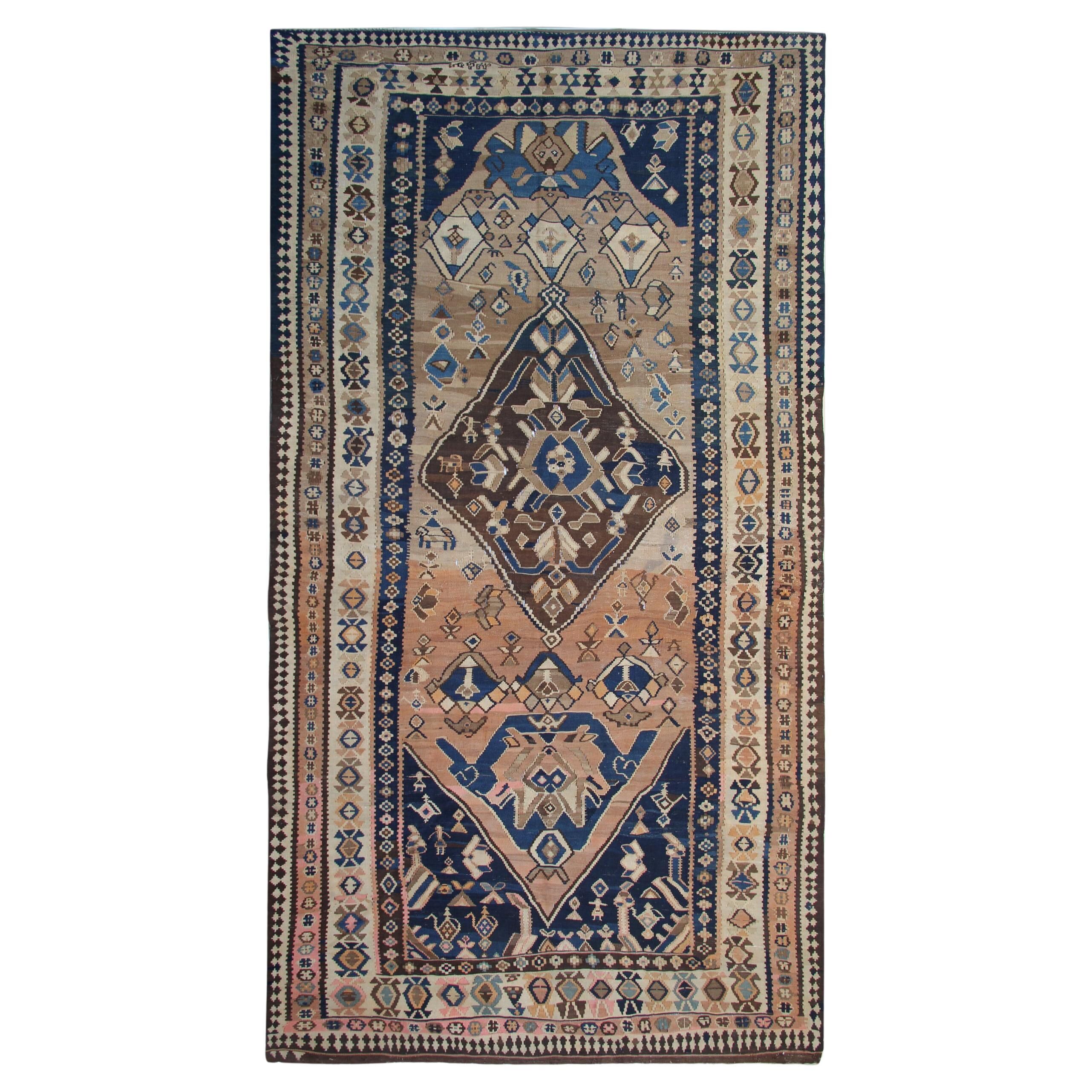 Rug Kilim Brown Wool Antique Karabagh Carpet Traditional Flat-Woven Area Rug