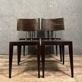 Série de quatre chaises Design 1970' en bois veiné teinté