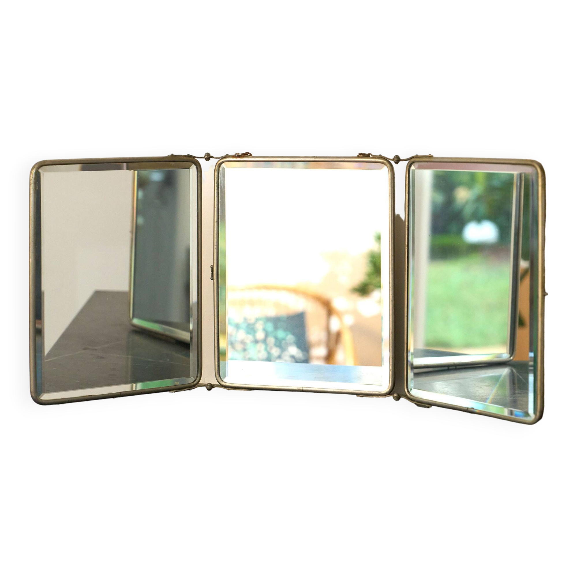 Vintage triptych barber mirror