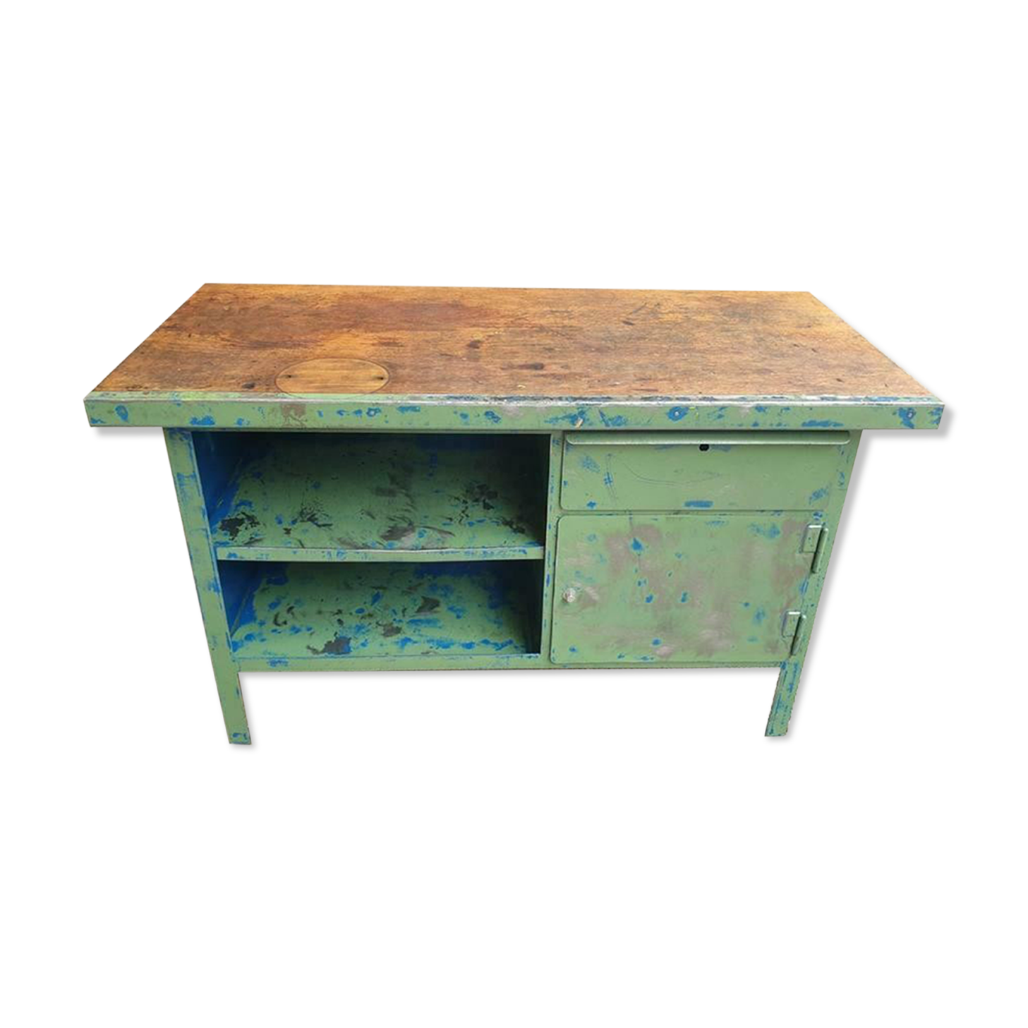 Industrial workbench steel green kitchen or bathroom furniture