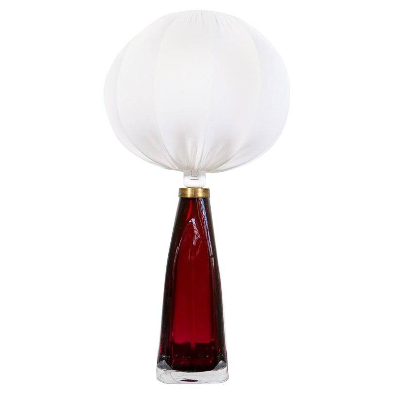 Mid-century modern table lamp with cotton shade Carl Fagerlund Orrefors Sweden