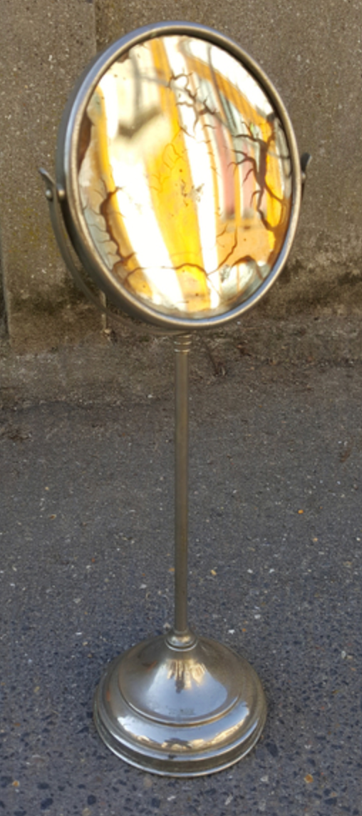 Old double-sided standing mirror, metal, vintage